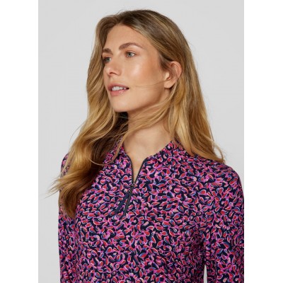 Rabe - 53-123352 Polo met lange mouwen print blauw fuchsia.